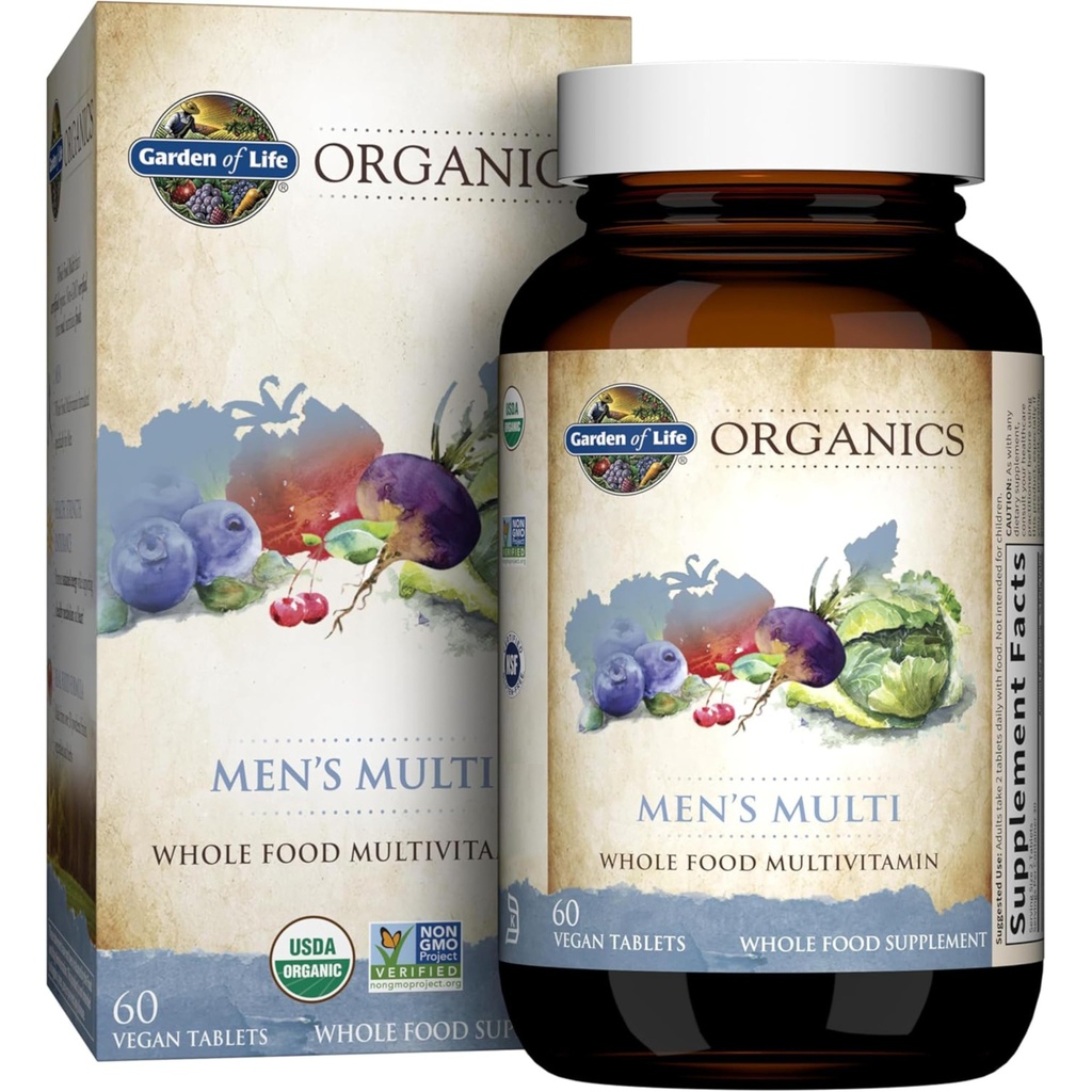 Elu aed Orgaanilised kogu toidu multivitamiinid meestele, 60 tabletti, vegan-meeste vitamiinid ja mineraalid tervise ja heaolu jaoks, sertifitseeritud orgaaniline vegan Multi