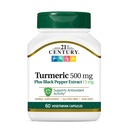 21st Century Turmeric 500 mg Plus Black Pepper Extract Vegetarian kapslid, 60 Count