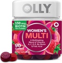 OLLY naiste multivitamiini kummi, vitamiinid A, D, C, E, biotiin, foolhape, täiskasvanud näritav vitamiin, marja maitse, 45 päeva pakkumine - 90 loend