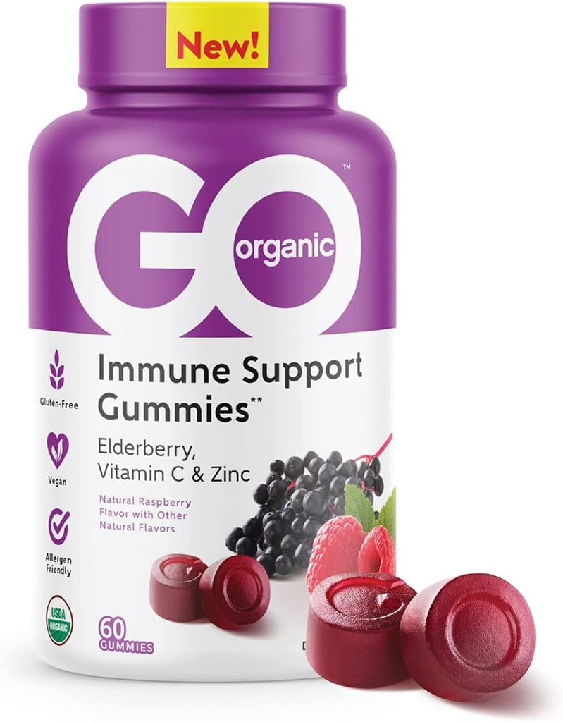 GO ORGAANILISED Immuunsüsteemi toetamise lisakummid | 60 Count | Elderberry Immunity