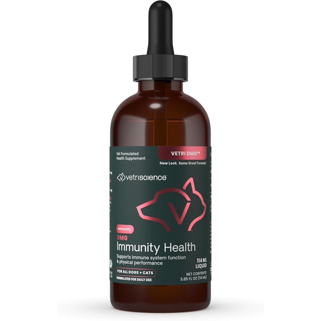 VETRISCIENCE DMG Immunity Health Easy-Dose Vetri DMG Immune Support Supplement for Dogs and Cats, Hypoallergenic, Support Performance, Stamina, Immune Response, DMG (Dimetüülglütsiin), 114 ml