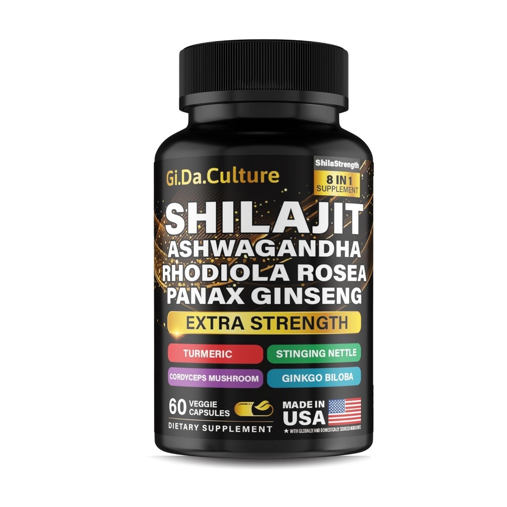 Shilajit Ashwagandha Rhodiola Rosea Panax Ginseng - meestele ja naistele - Shilajit kapslid - 60 Veggie kapslit