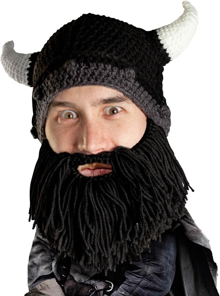 Habepea Viking Looter - originaalne käsitsi valmistatud kudumiskiiver ja eemaldatav must habe