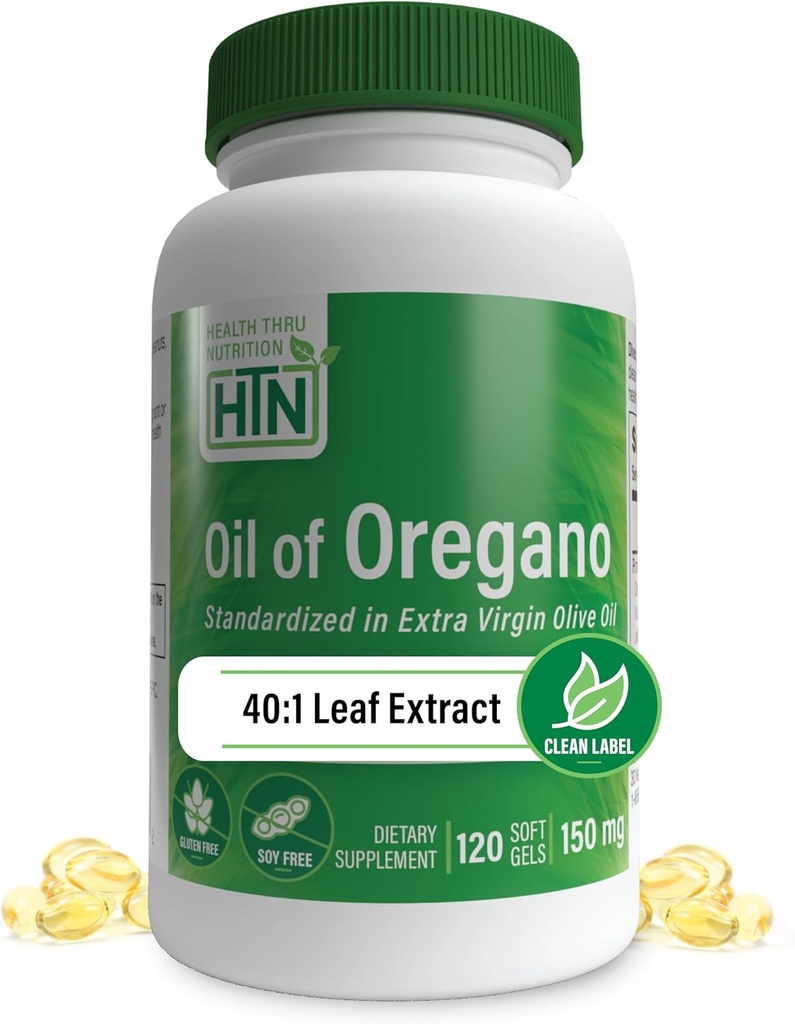 Oregano 120 Mini-Softgelsi õli | Wild Harvested | European 40:1 Origanum Vulgare Equivalent to 600mg Oregano in Extra Virgin Olive Oil | Non-GMO Gluten Free | by Health Thru Nutrition (Pack of 120)