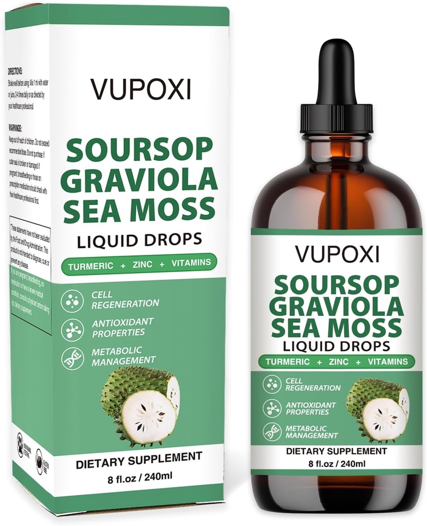 Soursop Multivitamiin Vedelik pillab rakkude toetust ja regenereerimist, immuunsust, kiudaineid ja und, orgaanilist soursopi ekstrakti-suhkruvaba, mitte-GMO, 100% vegan, gluteenivaba-8 Fl Oz/240 ML