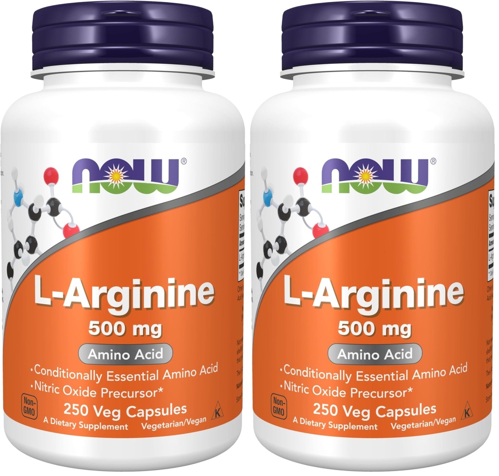 NOW Supplements , L-arginiin 500 mg , lämmastikoksiidi lähteaine * , aminohape , 250 Veg kapslit ( 2 pakendis )