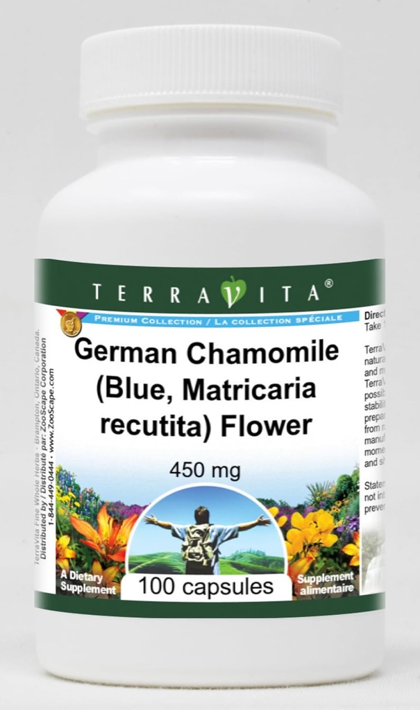Saksa kummel (sinine, Matricaria recutita ) Õis - 450 mg ( 100 kapslit, ZIN: 516213) - 3 pakendit