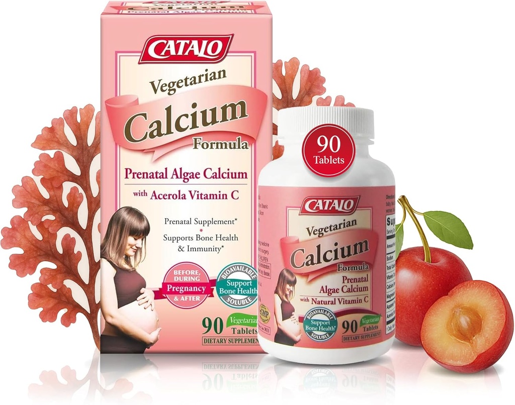 CATALO taimetoitlase kaltsiumi lisandid naistele - taimepõhine punase vetika kaltsium magneesiumiga ja C-vitamiin tõhustatud imendumiseks - 90 tabletti