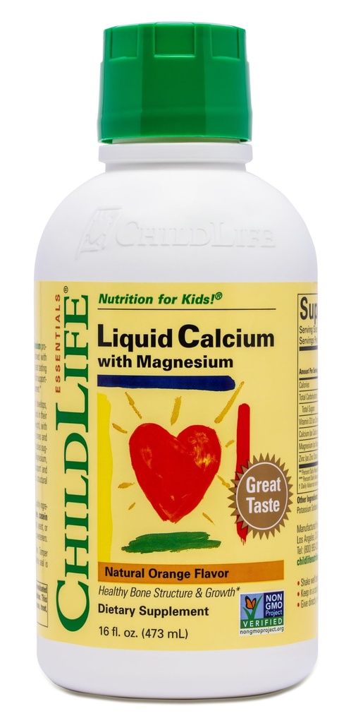 ChildLife Essentials Vedel Kaltsiumilisand lastele - Beebikaltsium magneesiumi, tsingi ja D3-vitamiiniga - oranž maitse, 16 fl oz (1 pakend)