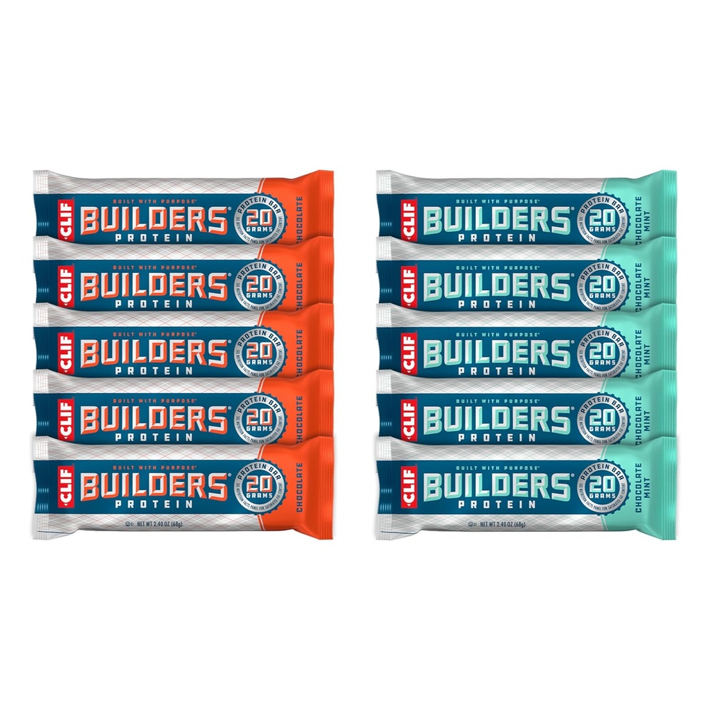 CLIF Builders - Chocolate Mint and Chocolate Maitse - Sordipakk - Taimne Valgubaarid - Gluteenivaba - Mitte-GMO - Madal Glükeemiline - 20 g valk - 2,4 oz. (10 Count)