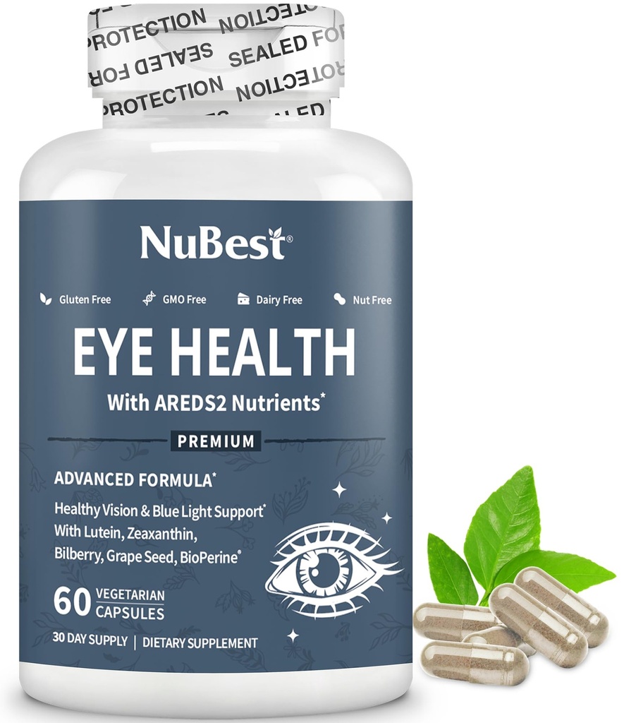 NuBest AREDS 2 silma vitamiinid beetakaroteen porgandipulber, 20mg luteiin, 4mg Zeaksanthin, mustikas, viinamarjaseemned, bioperiin, B-kompleks, multivitamiin silma tervisele | 1 kuu pakkumine