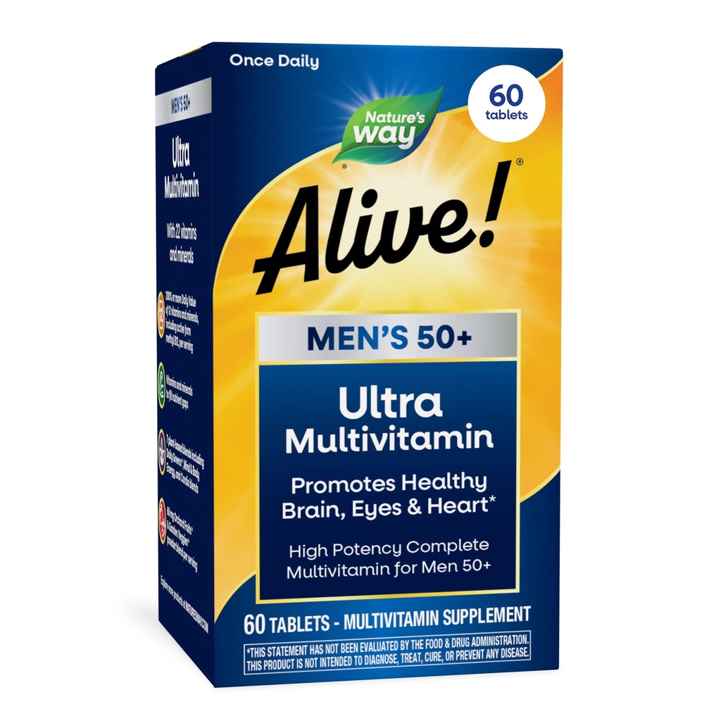 Looduse Tee Elus! Meeste 50+ päevane Ultra Multivitamiin, kõrge tugevusega valem, toetab tervislikku aju, silmi ja südant *, Metüülitud B12, gluteenivaba, 60 tabletti (pakendamine võib varieeruda)