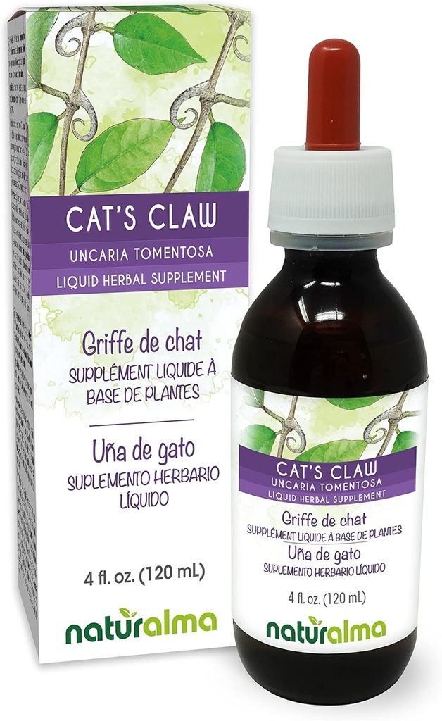 Naturalma Cat's Claw (Uncaria tomentosa) koor Alkoholivaba tinktuur - 4 fl oz Vedel ekstrakt tilkades - Taimne täiendus - Vegan