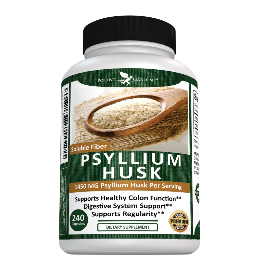 Potent Garden Psyllium Husk kapslid Kõik looduslikud ja võimsad lahustuvad dieedi kiudaine täiendus aitab toetada korrapärasust ja seedimist, 240 kapslit