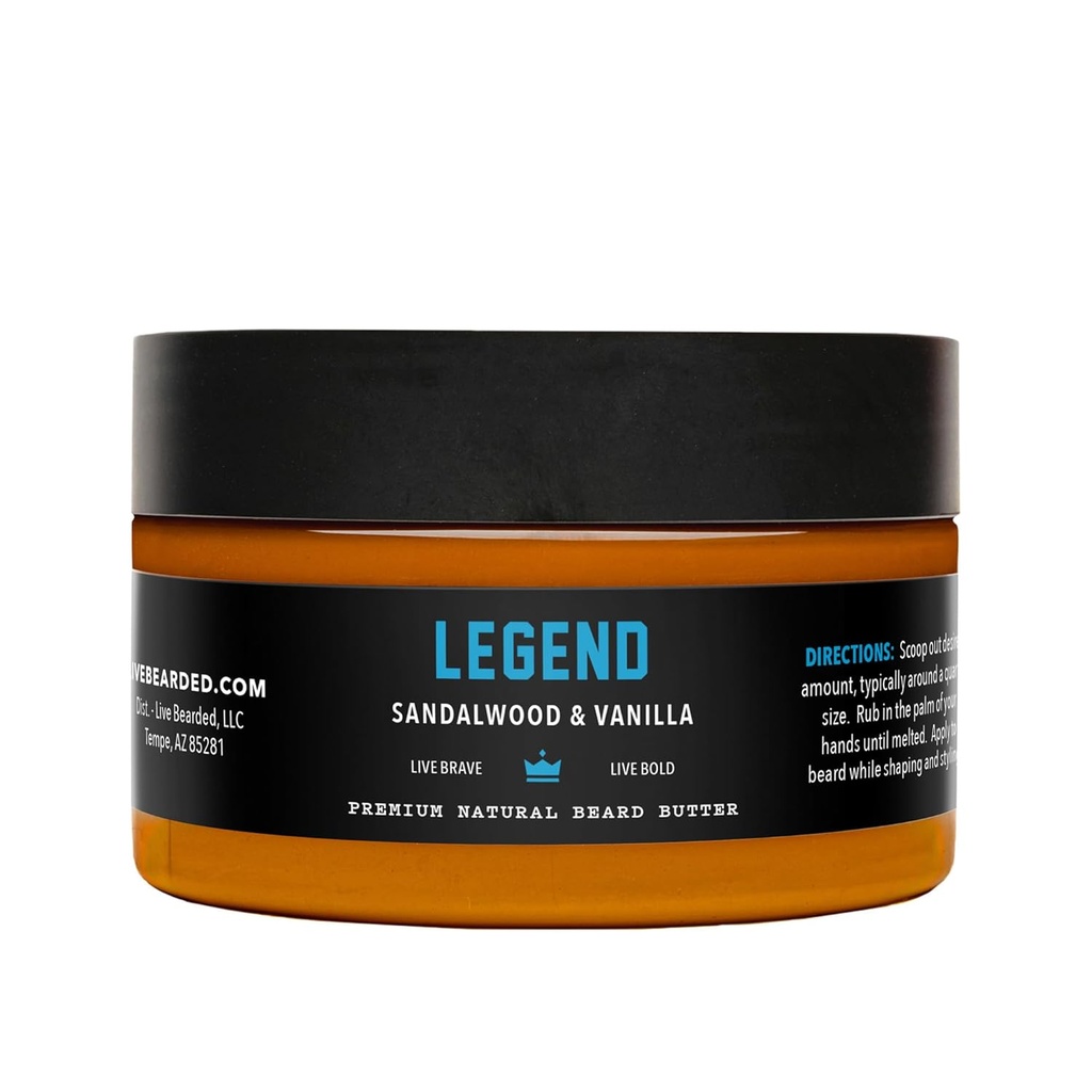 Live Bearded Beard Butter, 3 fl oz - Made in USA - All-Natural Leave-in Conditioner and Softener with Shea | Legend Scent - Sandalwood, Vanilla
