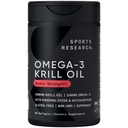 Sport Research Krill õli täiendus EPA & DHA Omega 3, fosfolipiidid ja astaksantiini Antarktika krill - kõrgeim kontsentratsioon Krill õli meestele ja naistele - 1000mg, 60 Softgel kapslid