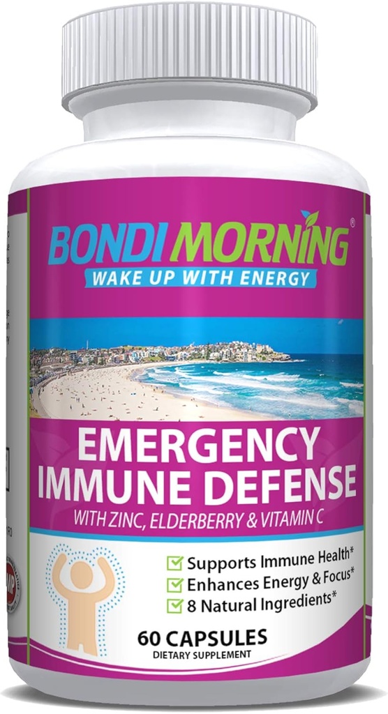 Erakorraline immuunsuse tugi Vitamiinide täiendused - C-vitamiin koos tsingi tablettidega + Elderberry Extract Bolster Immuunsüsteemi vastus, seedetrakti tervis, energia ja fookus, 60-Count