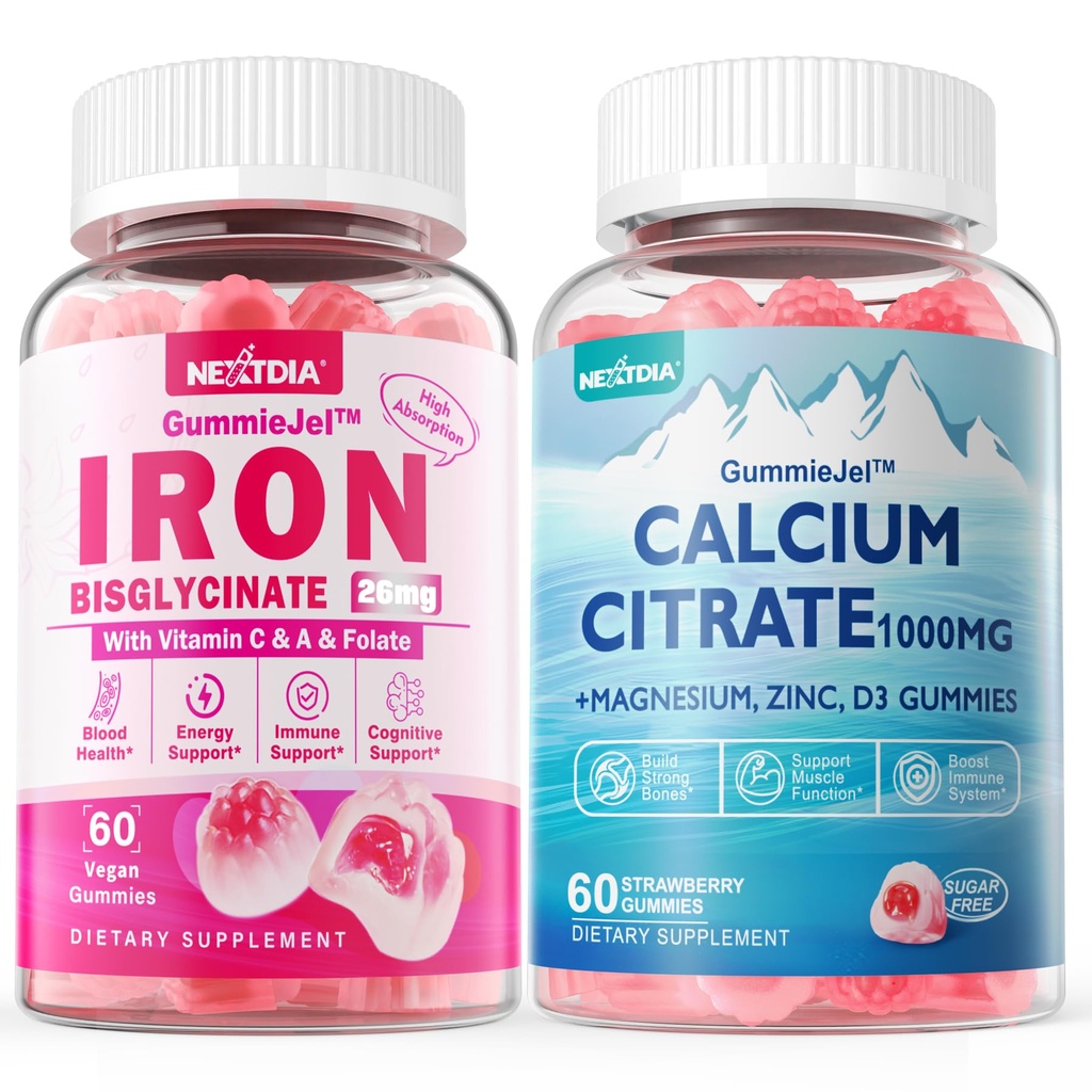 Kaltsiumtsitraat 1000 mg täidetud kummikummid + raudbiglütsinaat 26 mg