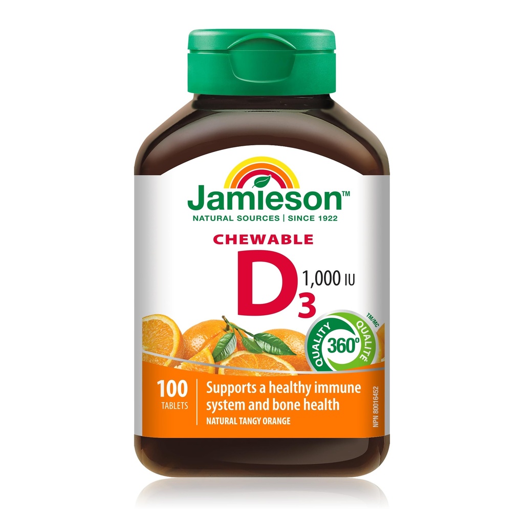 Jamieson Natural Tangy Orange Närimine Vitamiin D 1000 IU 100 tabletti