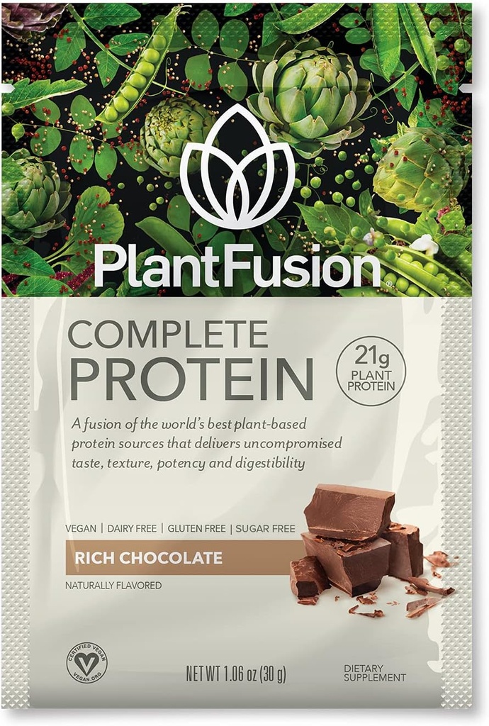 PlantFusion Complete Vegan Protein Pulber - Taimne Valgu Pulber BCAA-de, seedeensüümide ja hernevalguga - Keto, Gluteenivaba, Sojavaba, Non-Dairy, No Sugar, Non-GMO - Šokolaadipakend 12