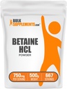 BulkSupplements.com Betaine HCl Powder - Betaine Hydrochloride Supplement, Digestive Support - Gluten Free, 750mg per Serving, 500g (1.1 lbs) (Pack of 1)