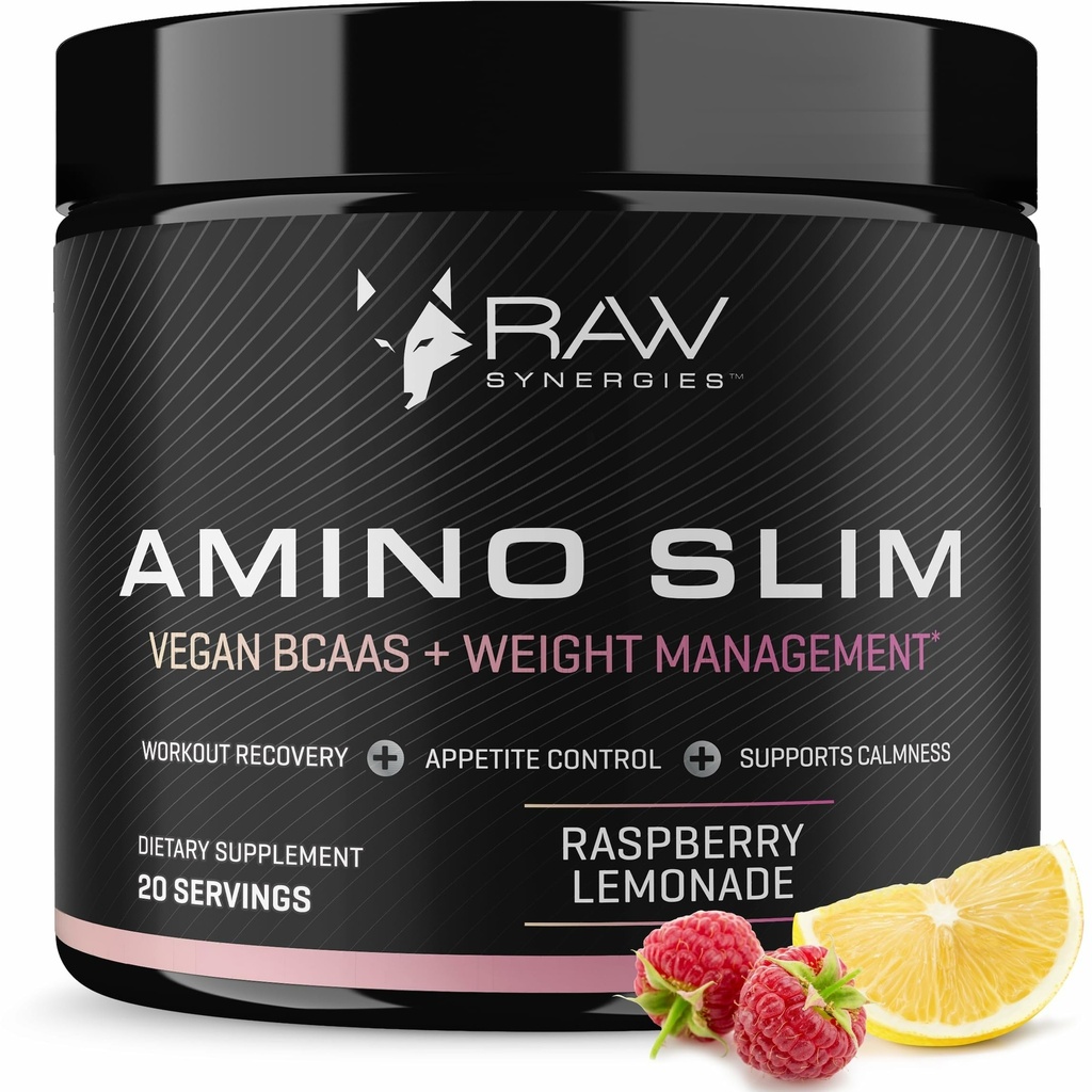 RAW-sünergia Amino Slim - aktiivne elustiililisa metaboolseks ja teadlikuks söömiseks - Lihas- ja energiatoetus - suhkruvaba & vegan - Vaarikalimonaat - 20 serveerimist