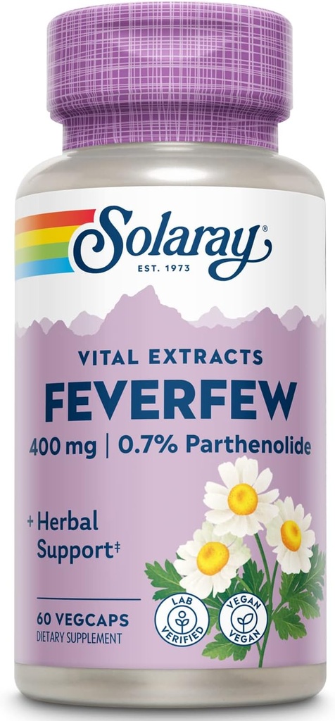 SOLARAY Feverfew Extract 400 mg | Healthy Circulation & Blood Vessels, Head Comfort Support | Non-GMO | 60 VegCaps