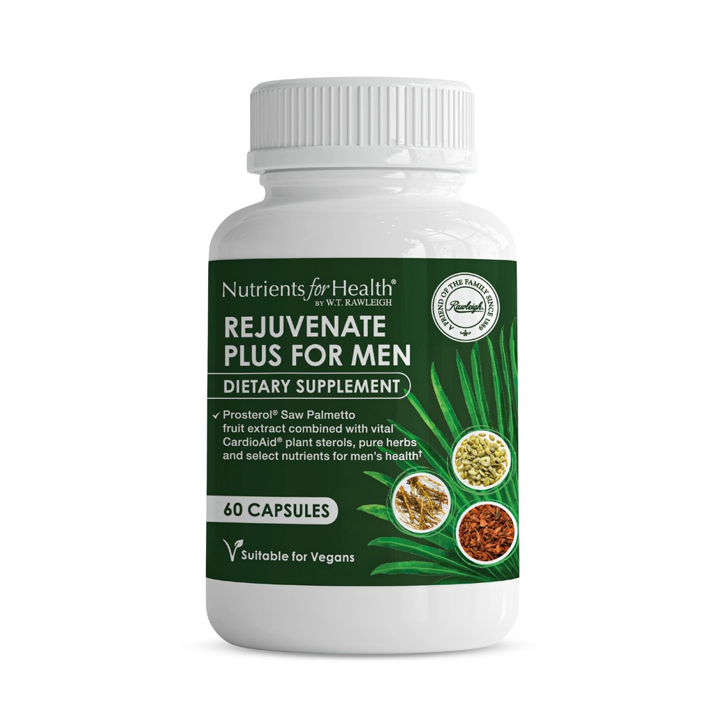 Rawleigh Rejuvenate Plus meestele: 60 Vegan Kapsleid | High-Potency 320mg Saw Palmetto | Kõrvitsaseemned, Pygeum Bark | Taimesteroolid, lükopeen ja Rosemary | Eesnäärme tervise toetamise täiendus