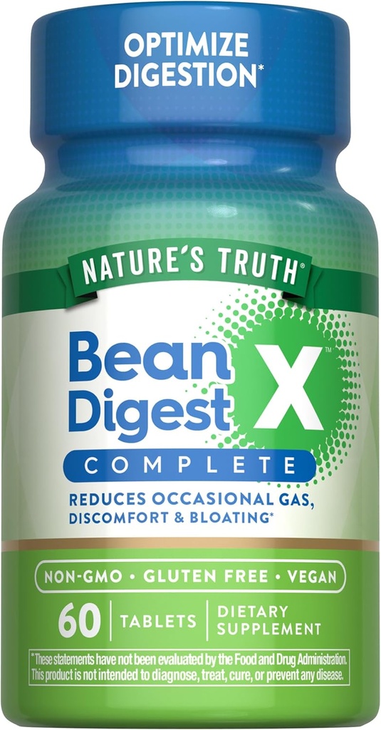 Nature's Truth Digestive Enzymes | 60 pillid | Bean Digest | Vegan, Non-GMO & Gluteeni tasuta toidulisand