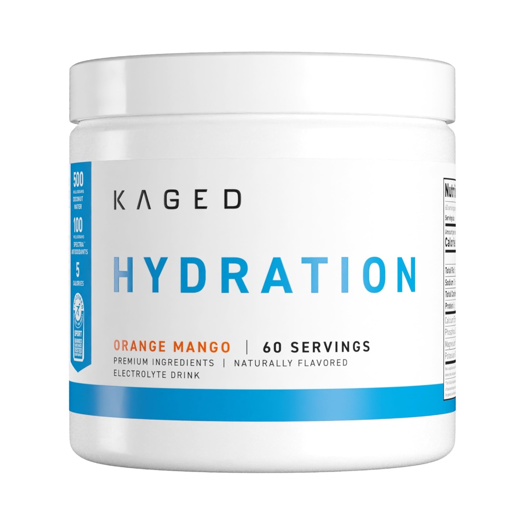 Kaged Hydration Electrolytes Powder | Orange Mango | Hydra-Charge Sports Drink Mix | Pre, Post, Intra Workout | Low Carb, Vegan, Gluteenivaba | Meeste ja naiste toidulisandid | 60 Servings