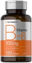 Horbaach Vitamiin B6 100mg | 120 taimset tabletti Püridoksiin HCl | Mitte- GMO & Gluteenivaba toidulisand