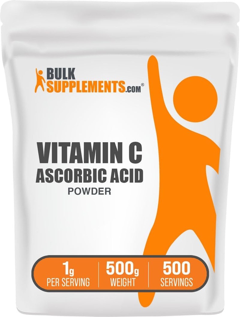 BulkSupplements.com Askorbiinhappe pulber - C-vitamiini lisand, immuunsuse toetamiseks - askorbiinhappe toiduklass, gluteenivaba, 1 g serveerimise kohta, 500 g (1,1 naela) (pakk 1)