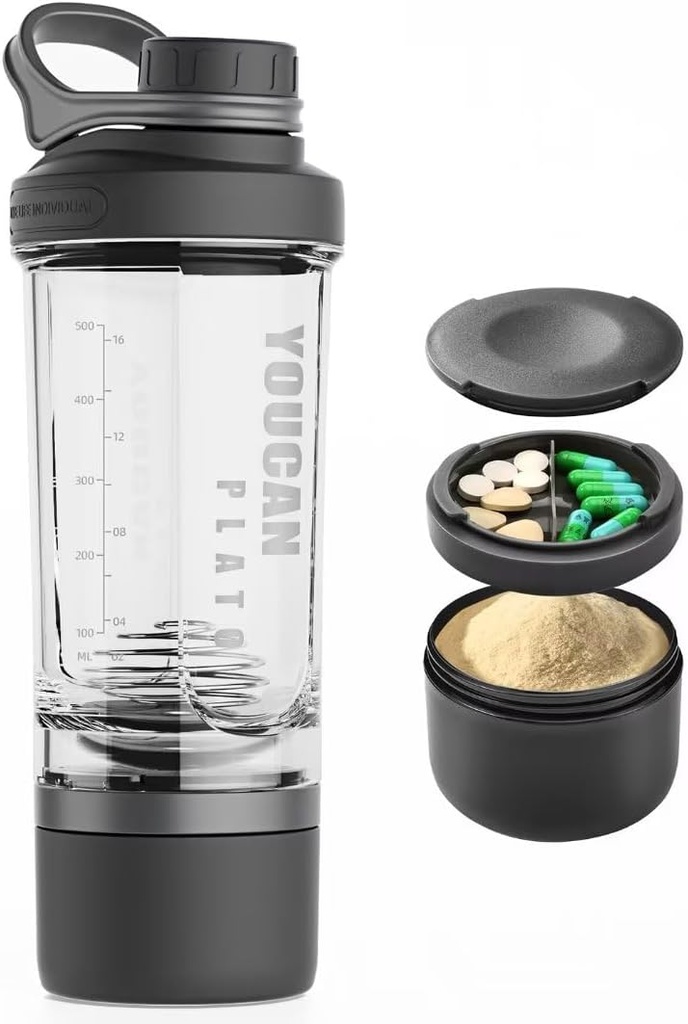 21oz Protein Shaker Bottle Pulber Ladustamine Konteiner-Shaker Cups Protein Shakes-pre treening pudel-Mixer Cup-Gym Sport Water Bottle - Valmistatud Tritan BPA Free, koos Wire Whisk pallid (must)