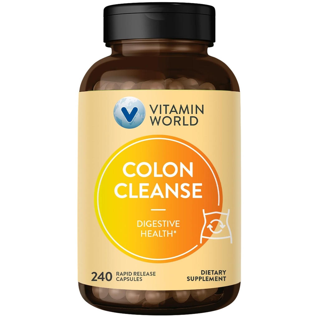 Vitamiin World Colon Cleanse - 240 kapslit, soolestiku detox koos Psyllium Husk, Senna, probiootikumid, dieetkiud ja taimse segu - toetab kõhukinnisuse leevendamist, seedetrakti tervist ja korrapärasust, gluteenivaba