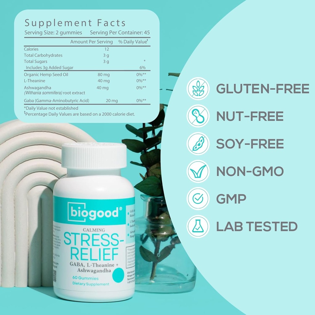 Stressi leevendamine Ashwagandha + L-Theanine, GABA | igapäevane annus, 60 Gummies