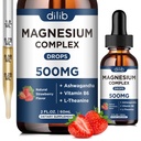 Kolmekordne magneesiumi komplekslisandi magneesiumglütsinaat, tsitraat, malaatvedel tilgad 500mg koos ashwagandha, L-Theanine, vitamiin B6 stressi leevendamiseks, une, lihaste tugi-maasikas Maitse