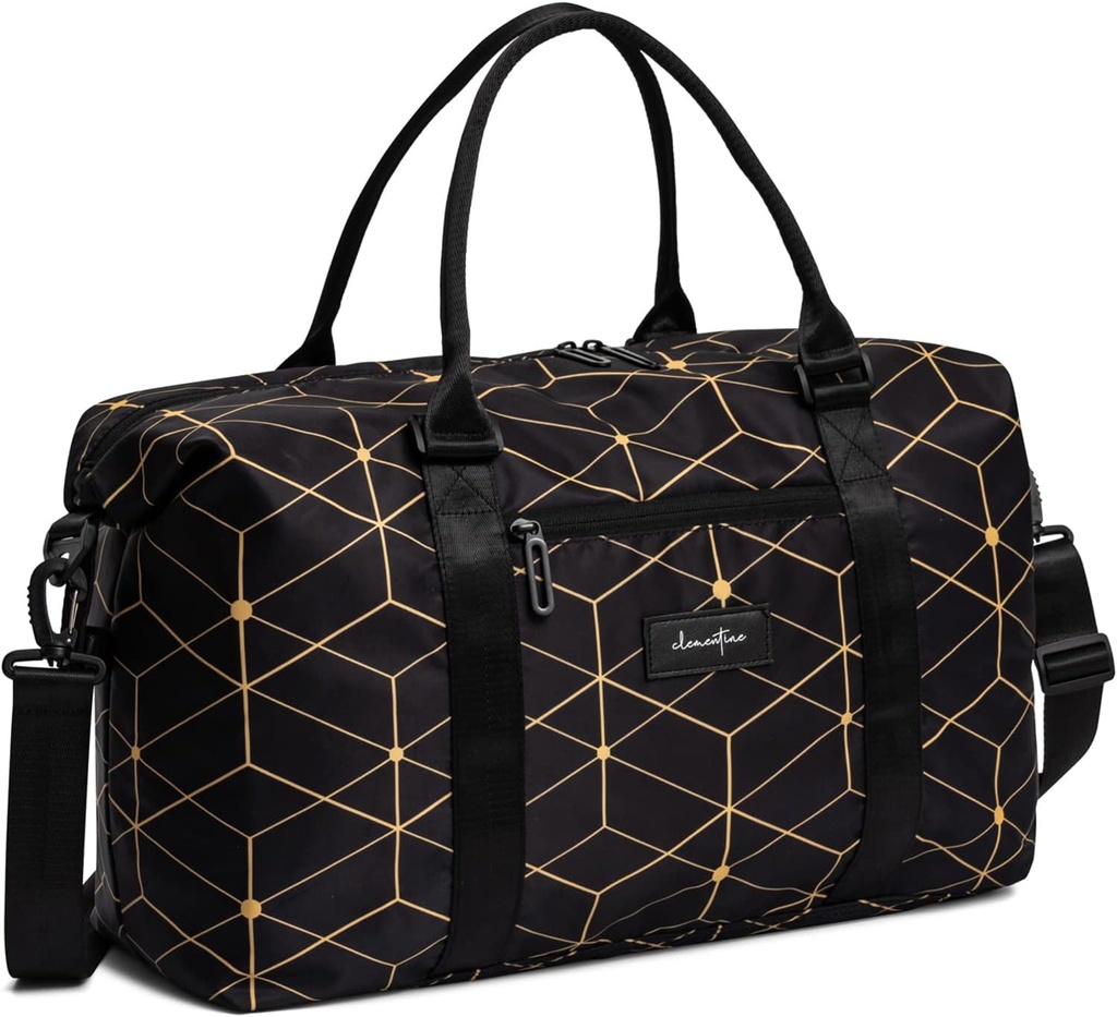 Clementine Tote Bag | Weekender kotid naistele | Perfect duuffle kott üleöö, reisimine ja jõusaal | Must/kuldne geomeetria - keskmine