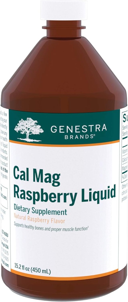 Genestra Brands Cal Mag Vaarika Vedel | Kaltsium ja magneesiumtsitraadi valem D-vitamiiniga | 15,2 fl. oz.