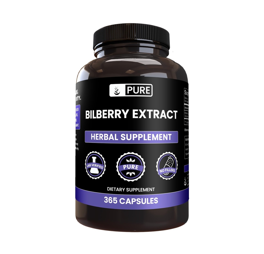Puhas originaalkoostisosad Bilberry ekstrakt (365 kapslit) Ei magneesiumi ega riisi täiteaineid, alati puhas, Lab kontrollitud