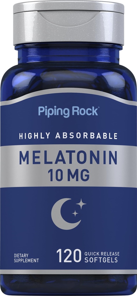 Piping Rock Melatoniin 10mg | 120 Softgel Kapslid | Kiire vabastamise täiendus | Väga imenduv | Mitte-GMO, Gluteenivaba
