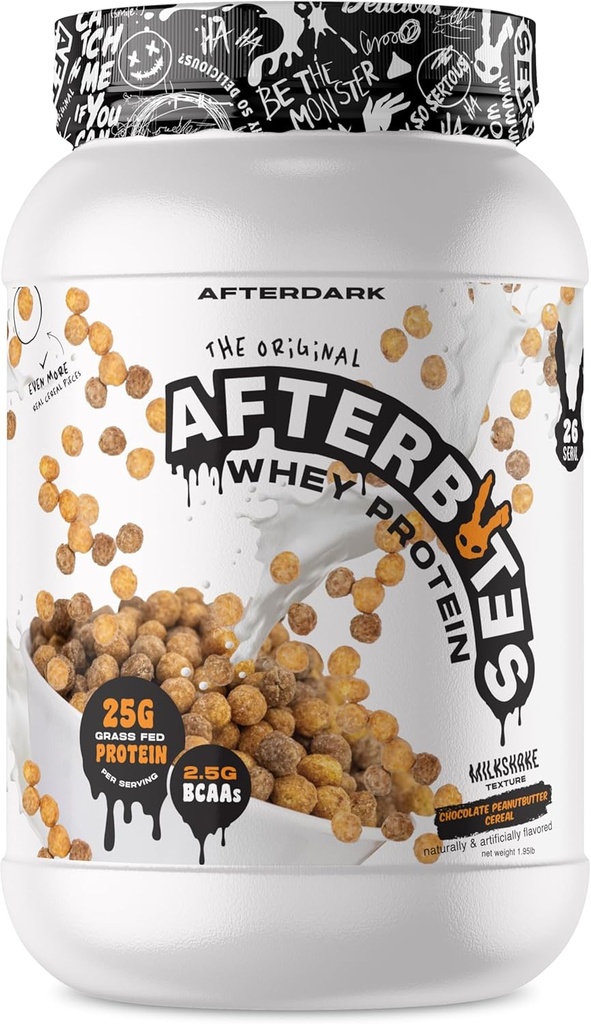 AFTERDARK AfterBites vadakuvalgu pulber, 25 g valku, 4,5 g BCAA-sid, lihtne lahustamine, kunstlike värvide või täiteainete puudumine, Isolaatvalk, USA Made, 26 serveerimist, šokolaad maapähklivõi