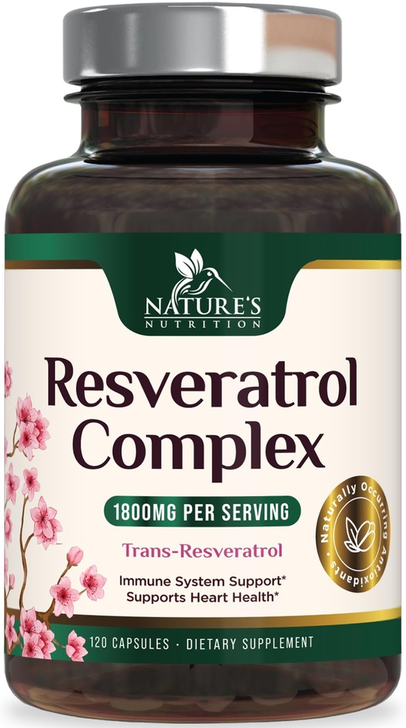 Resveratrooli lisand 1800mg - ekstra tugevusega antioksüdandid tervislikuks vananemiseks ja immuunsuse toetamiseks - südame tervis ja rakuenergia tugi - mitte-GMO, biosaadav trans-resveratrool - 120 vegankapslit