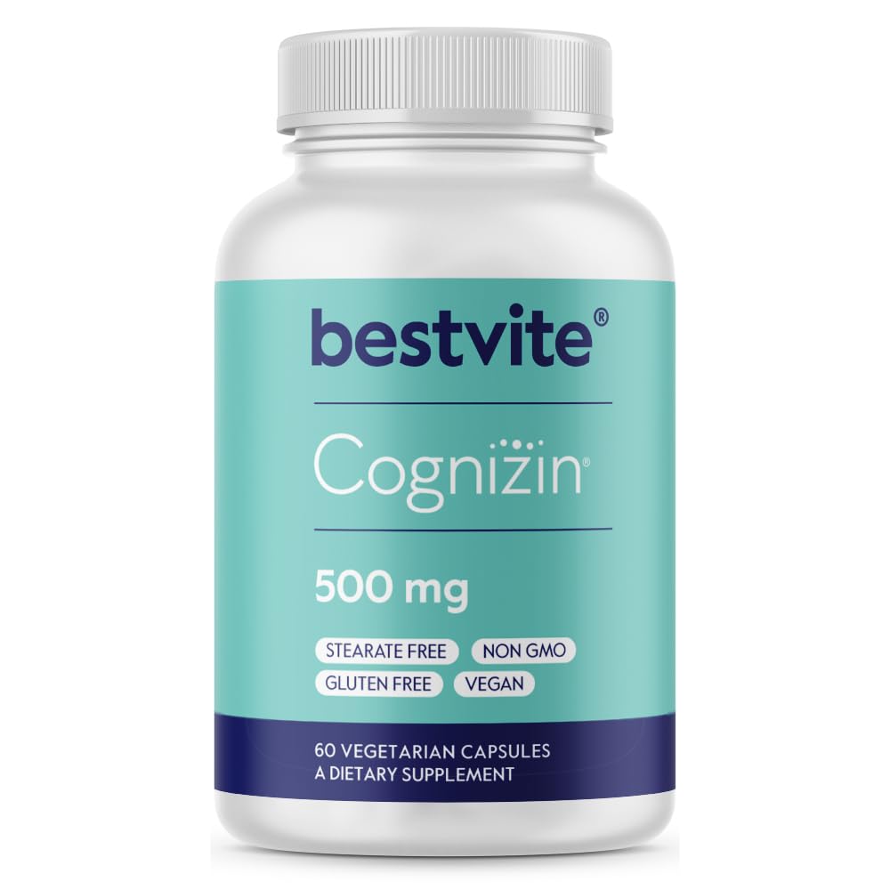 BESTVITE Cognizin Citicoline 500mg (60 Taimekapslit) - kliiniliselt uuritud Premium Koliin Nootroopne - Ei Stearates - Vegan - Non GMO - Gluteenivaba - Aju täiendused mälu ja fookus