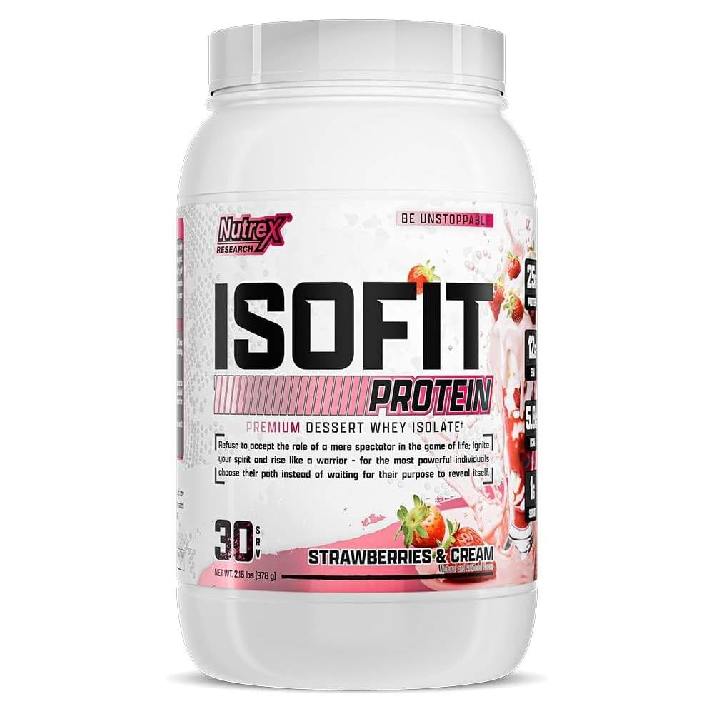 Nutrex Research IsoFit Whey Protein Pulber Instantized 100% Whey Protein Isolaat (30 Servings (Pack of 1), Maasikad ja koor)