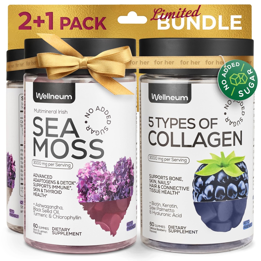 Kollageen ja merisambla Gummies Bundle - kollageenpeptiidid, Iiri mere sammal, biotiin, Keratin, põiewrack - Kummilisand immuunsusele, detox, terved juuksed, nahk ja küüned - meestele ja naistele