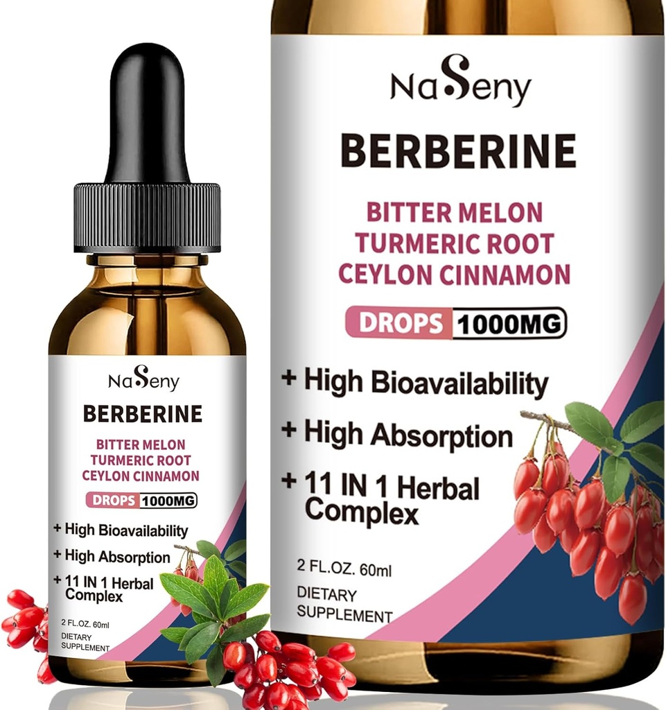 Berberiin Vedelad tilgad-Berberiin HCL tilgad koos Ceylon Cinnamon, Mõru melon, Kurkum, Vedel Taimekstrakti täiendus Immune & Seedetrakti Tervis (60 ml)