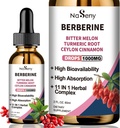 Berberiin Vedelad tilgad-Berberiin HCL tilgad koos Ceylon Cinnamon, Mõru melon, Kurkum, Vedel Taimekstrakti täiendus Immune & Seedetrakti Tervis (60 ml)