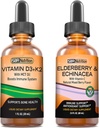 SBR Toitumine D3+K2 ja Elderberry Bundle Vitamiin D3K2 (MK7) Vedelad tilgad, piparmünt,1oz | Elderberry & Echinacea & C-vitamiini Vedelad tilgad, 2oz | Täiskasvanud ja lapsed | Mitte-GMO, Gluteenivaba