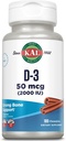 KAL Vitamiin D3 närimistables 50 mcg, Vitamiin D 2000 RÜ kui kolekaltsiferool, Suhkruvaba, looduslik kaneeli maitse D3 Vitamiin, Immune Support & Bone Health, 100 Servings, 100 närimistables