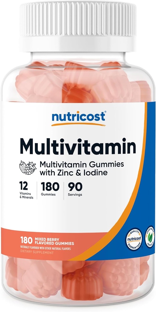Nutricost Multivitamiini Gummies, 180 Gummies (Mixed Berry Maitsestatud) - 90 Serv, Gluteenivaba, GMO-vaba ja taimetoitlane Sõbralik
